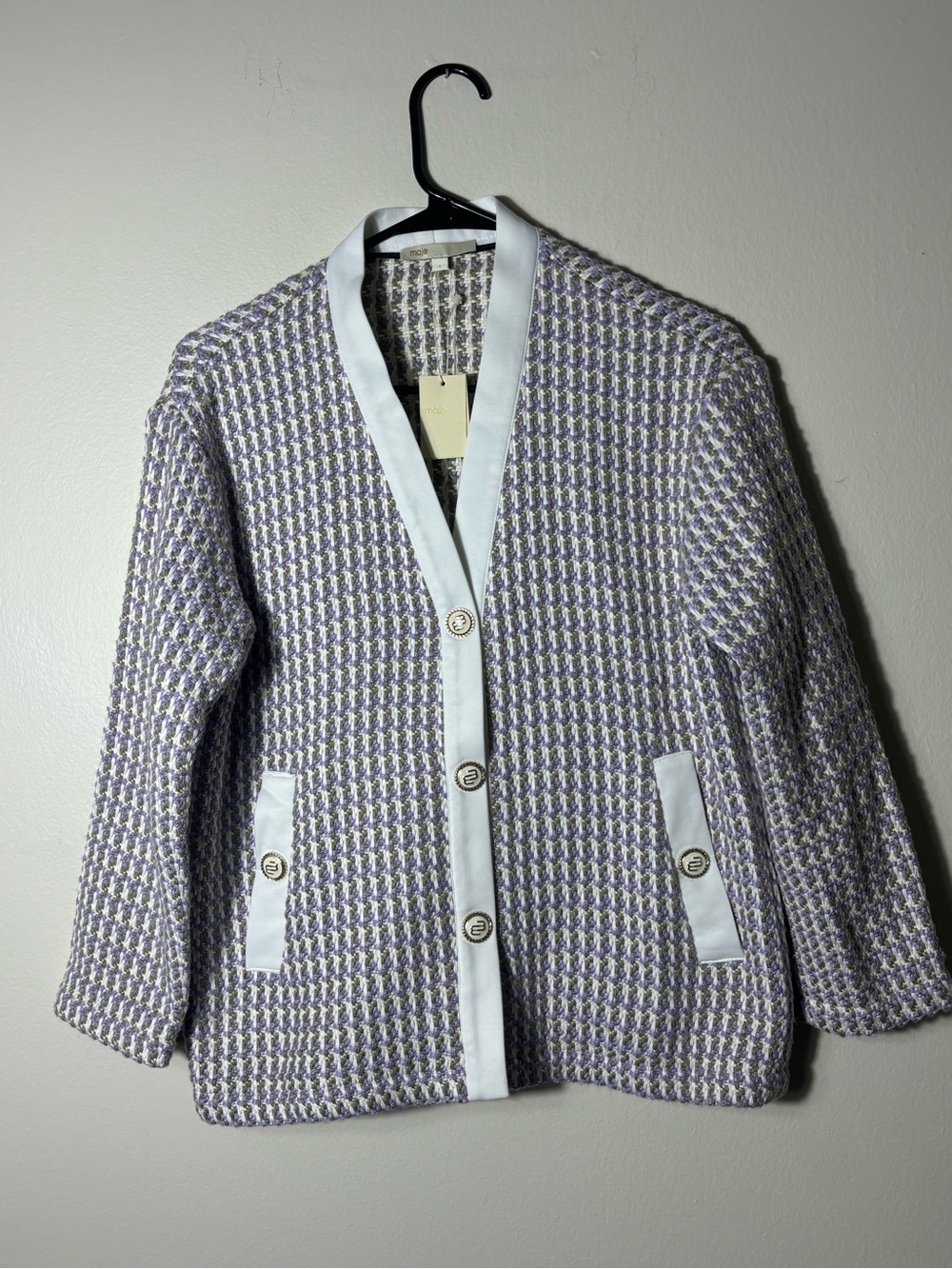 Brand New Maje Vido Tweed Cardigan-Inspired Jacket French Chic Lavender